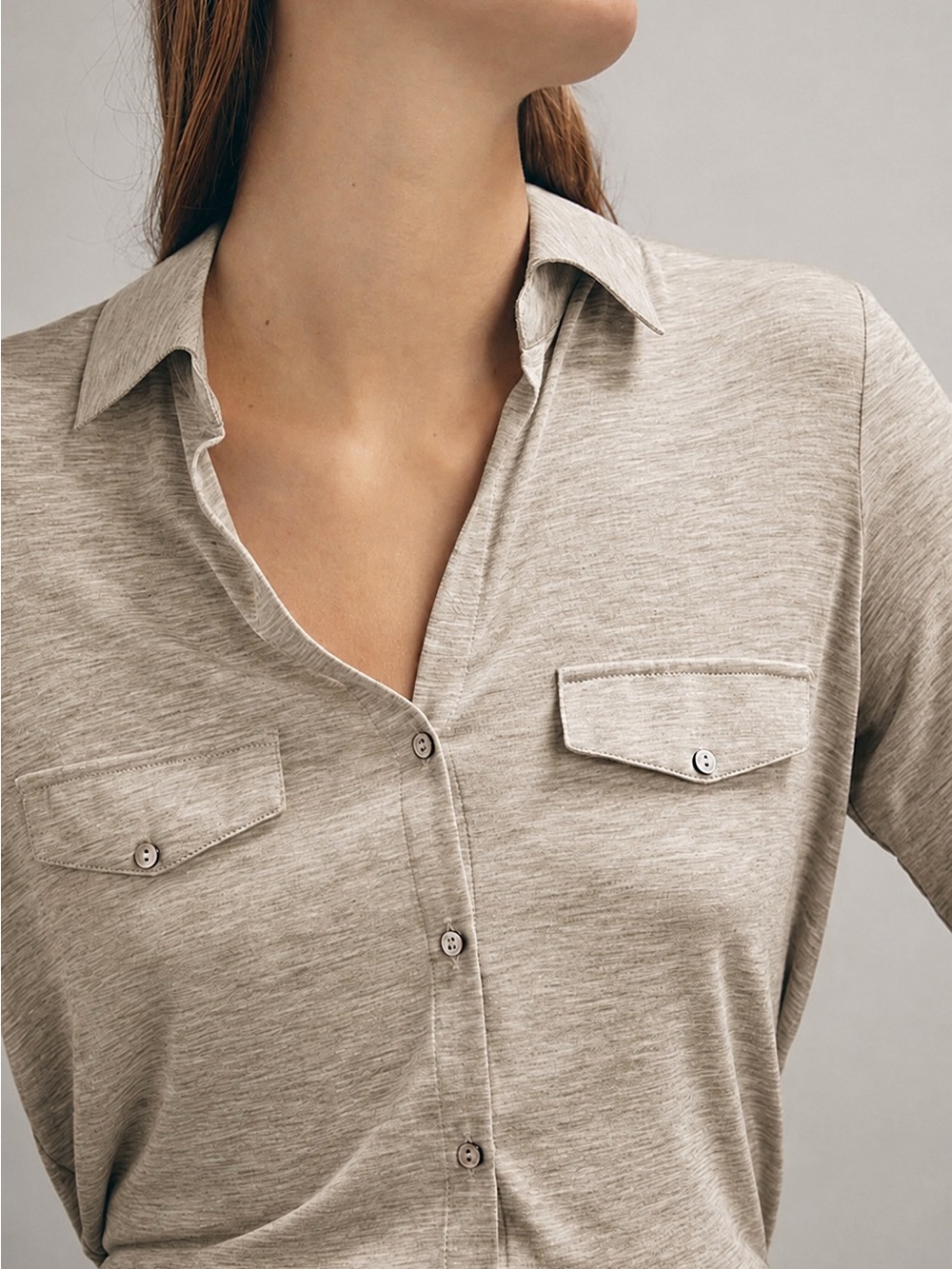 Massimo Dutti‎ Neutral Beige Button-Front Shirt